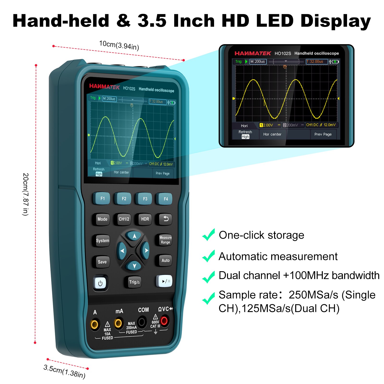 Oscilloscope numérique portatif HO52 50M, MULTIMETRE à bande passante, double fonction, canal USB2