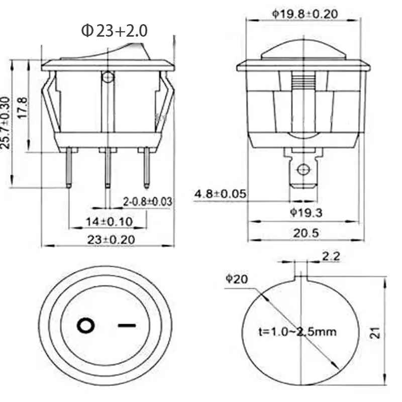 interrupteur  voyant a bascule ronds  3 broches 20mm KCD1, 5V-12V, 220V, marche et arrêt