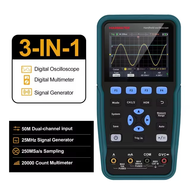 Oscilloscope multimètre Générateur de signaux  3  EN 1 portatif   HO102S Bande 100 MHZ Hanmatek