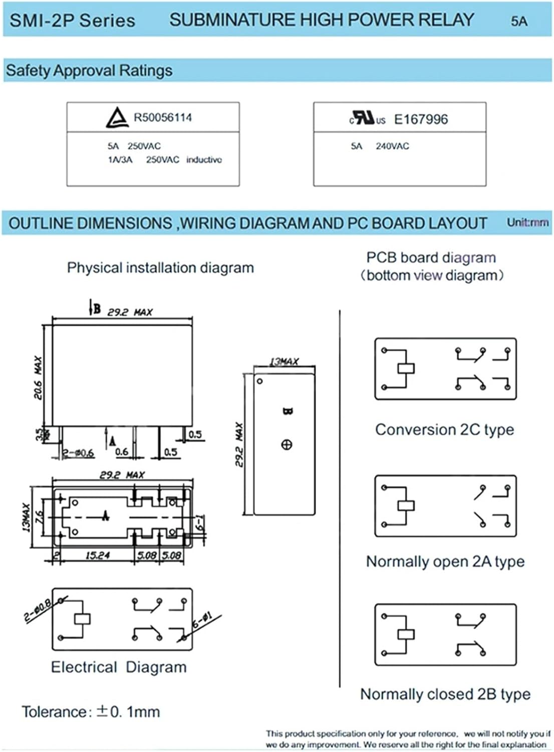 SMI-24-05-12VDC-SL-2C SONGLE RELAIS 5A 2RT 8 PATTES