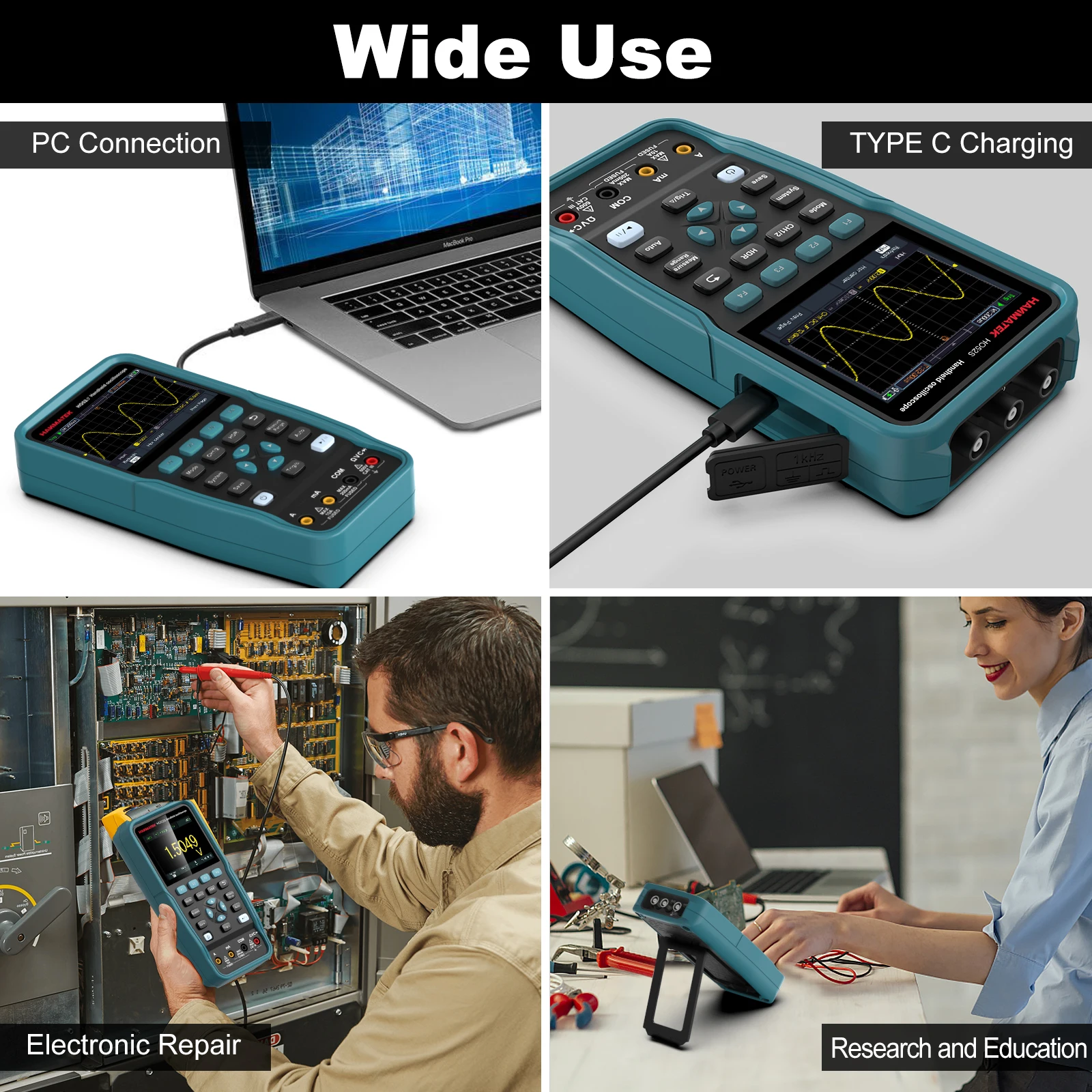 Oscilloscope multimètre Générateur de signaux  3  EN 1 portatif  HC52S  Bande 50 MHZ Hanmatek