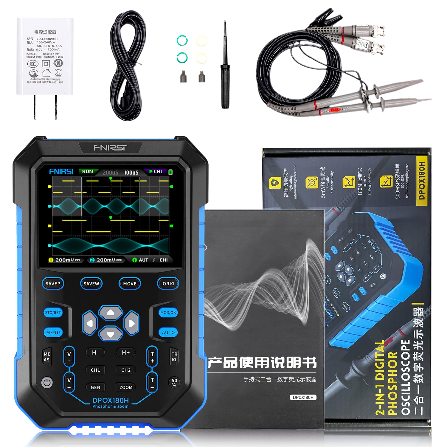 Oscilloscope Générateur de signal numérique de Fonction 2 en 1 FNIRSI DPOX180H