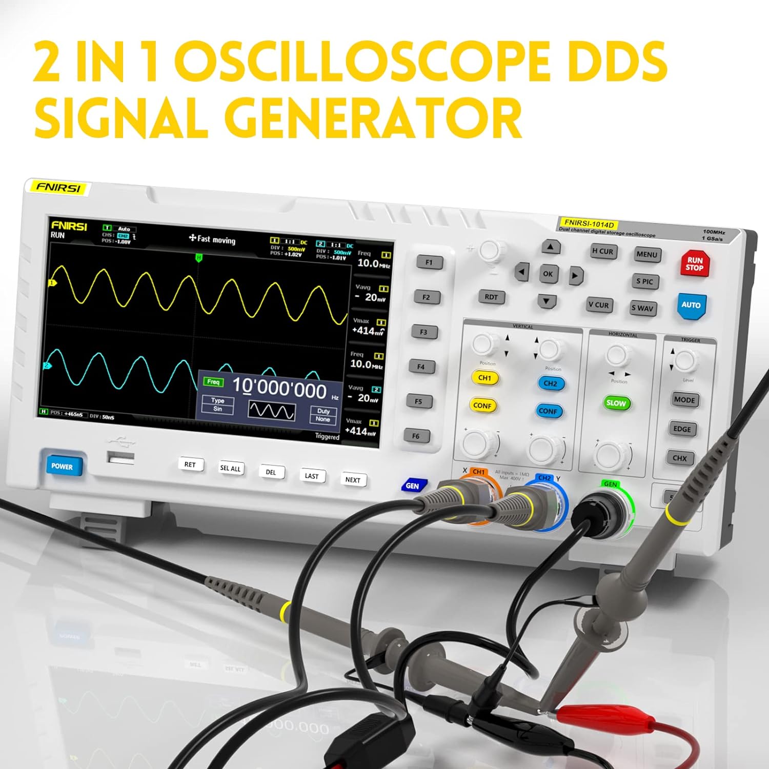 Oscilloscope Générateur de signaux FNIRSI 1014D  2 en 1  DDS, 2 canaux Bande passante 100 MHz