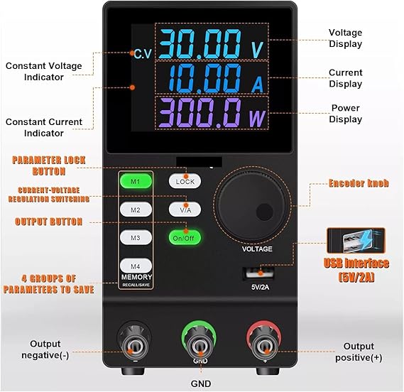 ALIMENTATION LABO ROGRAMMABLE SPPS3010D (30V ~ 10A) ÉCRAN COULEUR