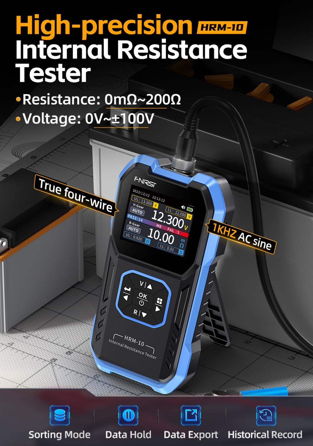 FNIRSI HRM-10 Testeur de  tension  résistance interne et  condensateur de batterie de voiture au plomb-lithium acide