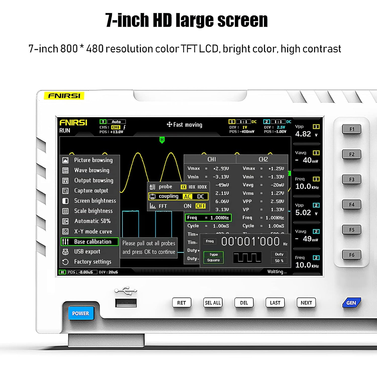 Oscilloscope Générateur de signaux FNIRSI 1014D  2 en 1  DDS, 2 canaux Bande passante 100 MHz