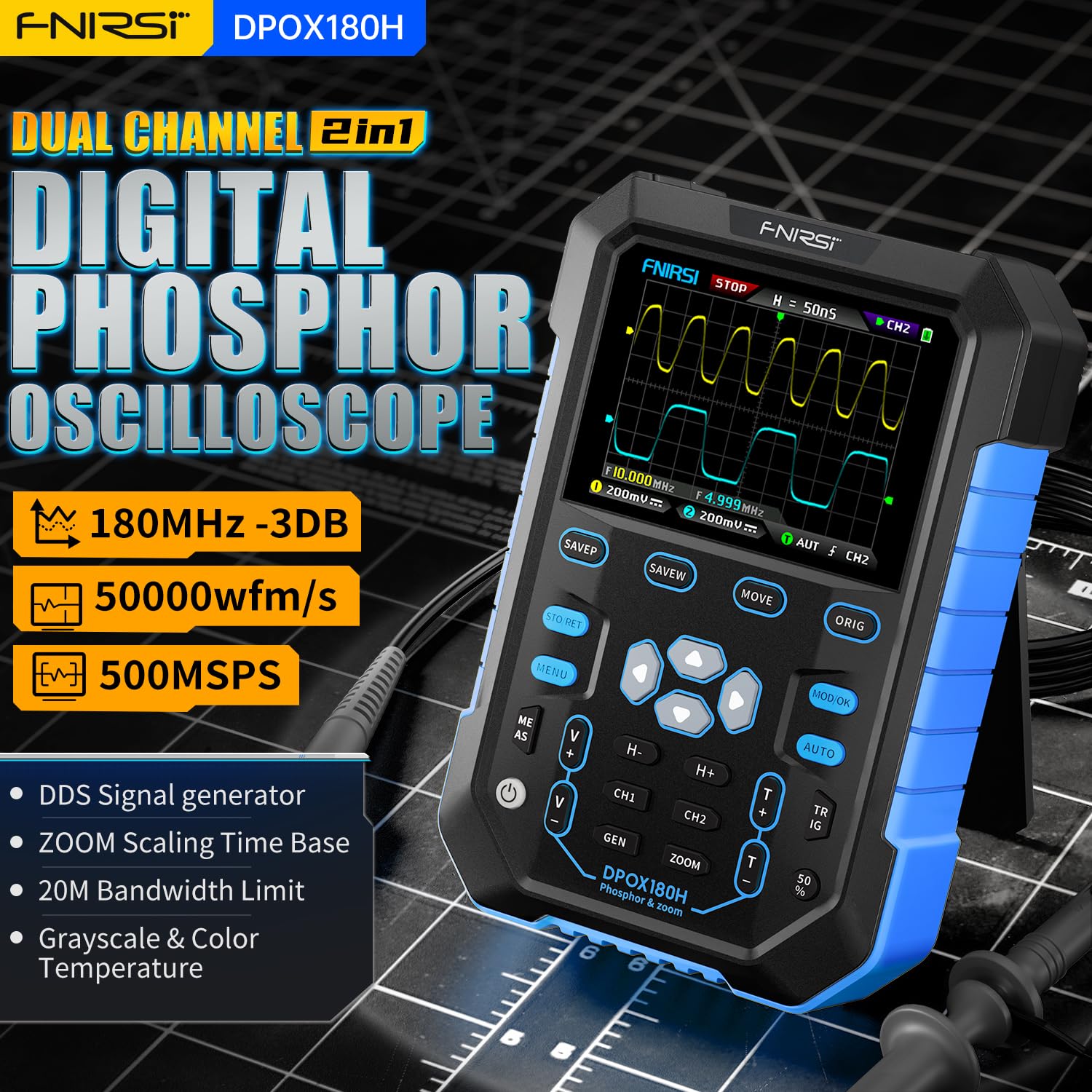 Oscilloscope Générateur de signal numérique de Fonction 2 en 1 FNIRSI DPOX180H