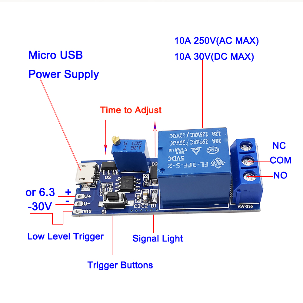 Relais temporisateur  5V-30V NE555 Micro USB (Minuterie )