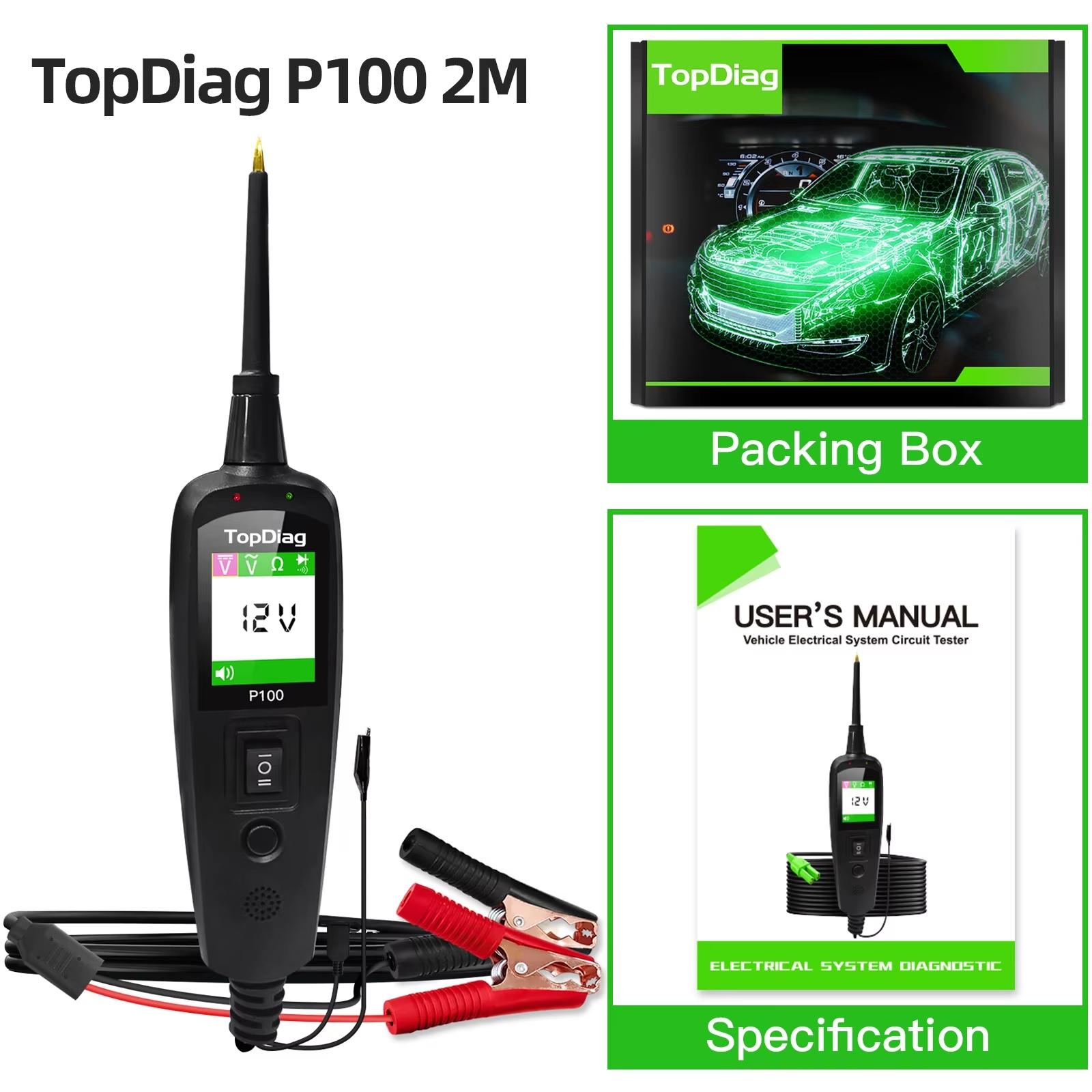 Topdiag Testeur de circuit électrique pour voiture et camion, JDIAG P100