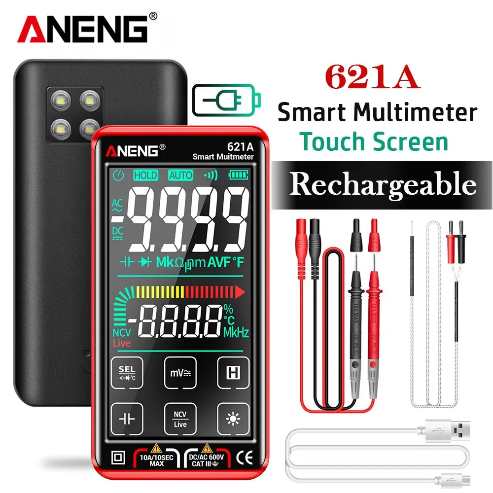ANENG 621A multimetre numérique intelligent écran tactile multimètre  testeur Transistor 9999 comptes True RMS gamme automatique