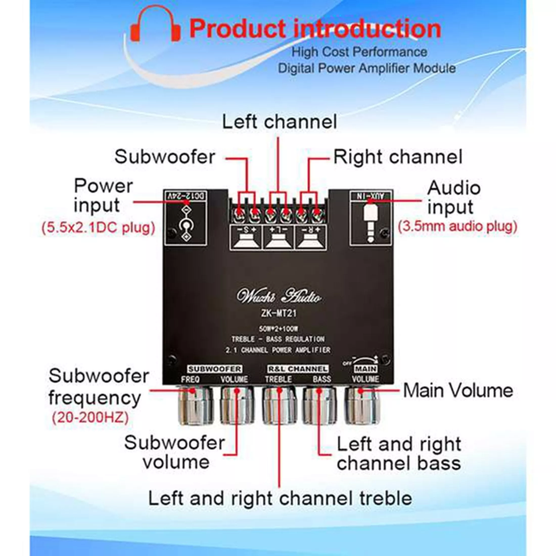 Amplificateur audio sans fil Bluetooth  zk-mt21 100w