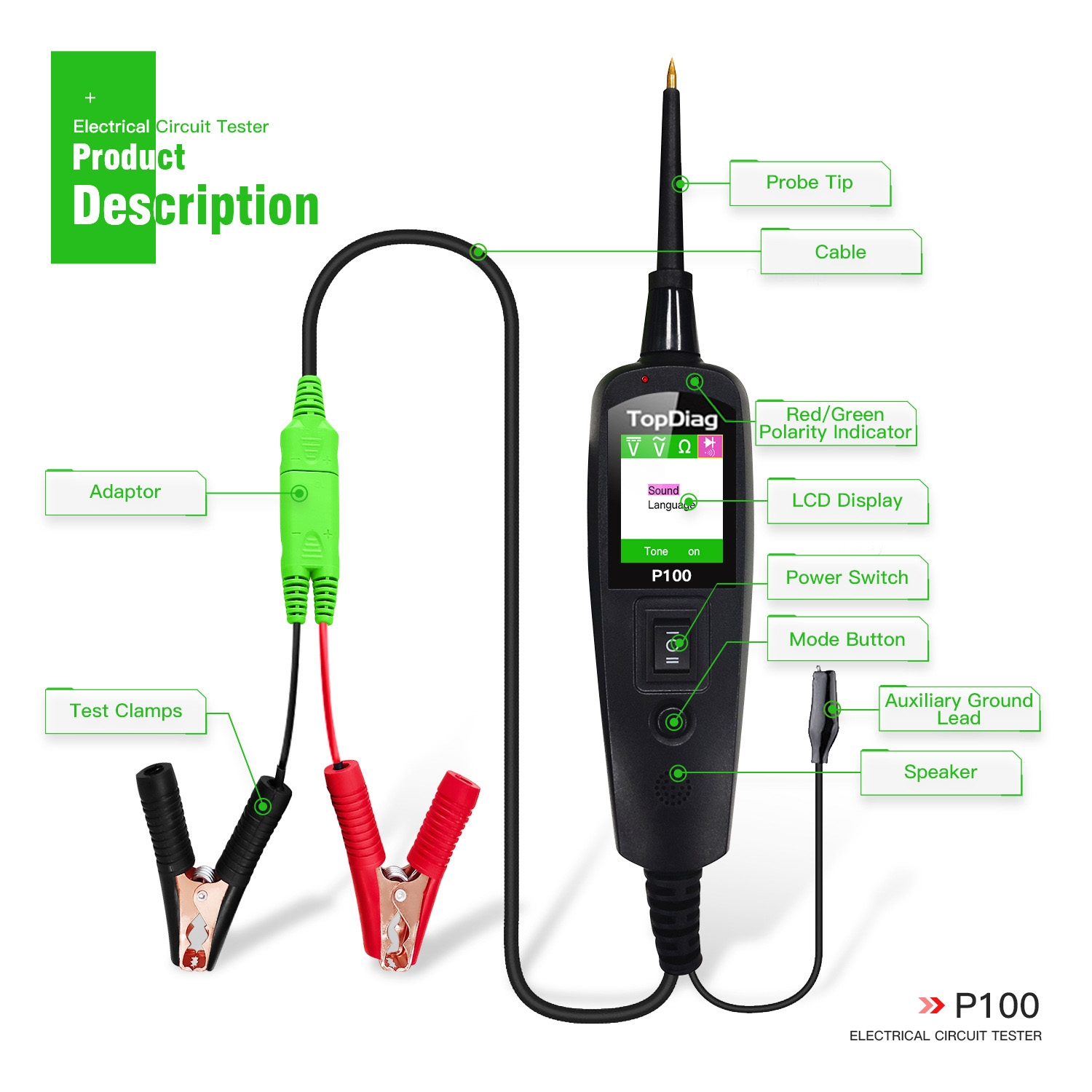 Topdiag Testeur de circuit électrique pour voiture et camion, JDIAG P100