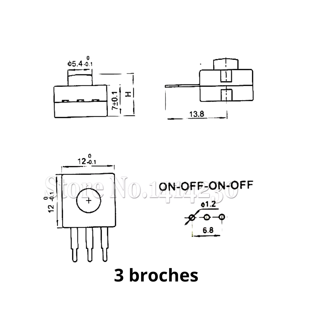 bouton ON-OFF  12x12mm broches