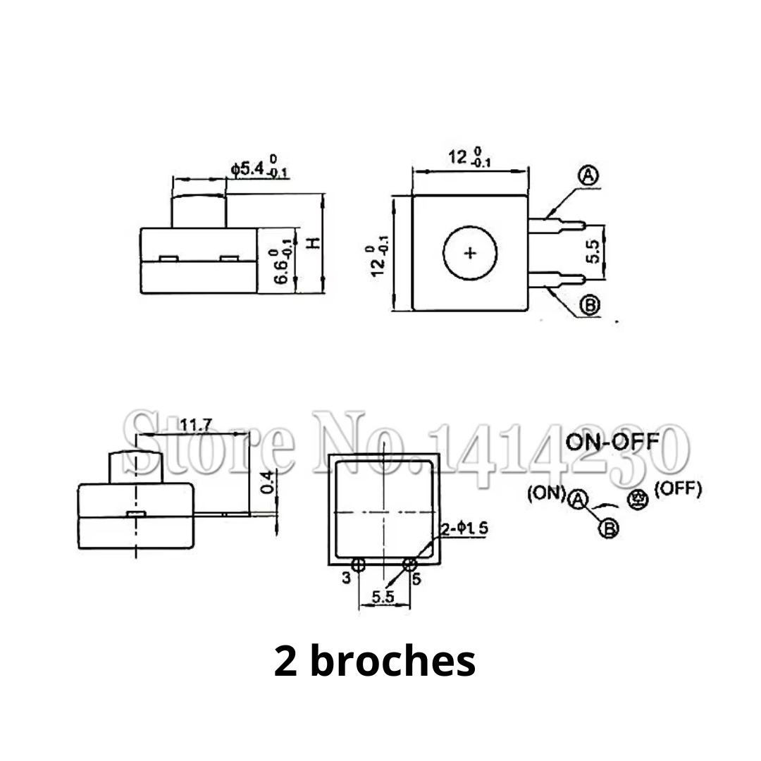 bouton ON-OFF  12x12mm broches