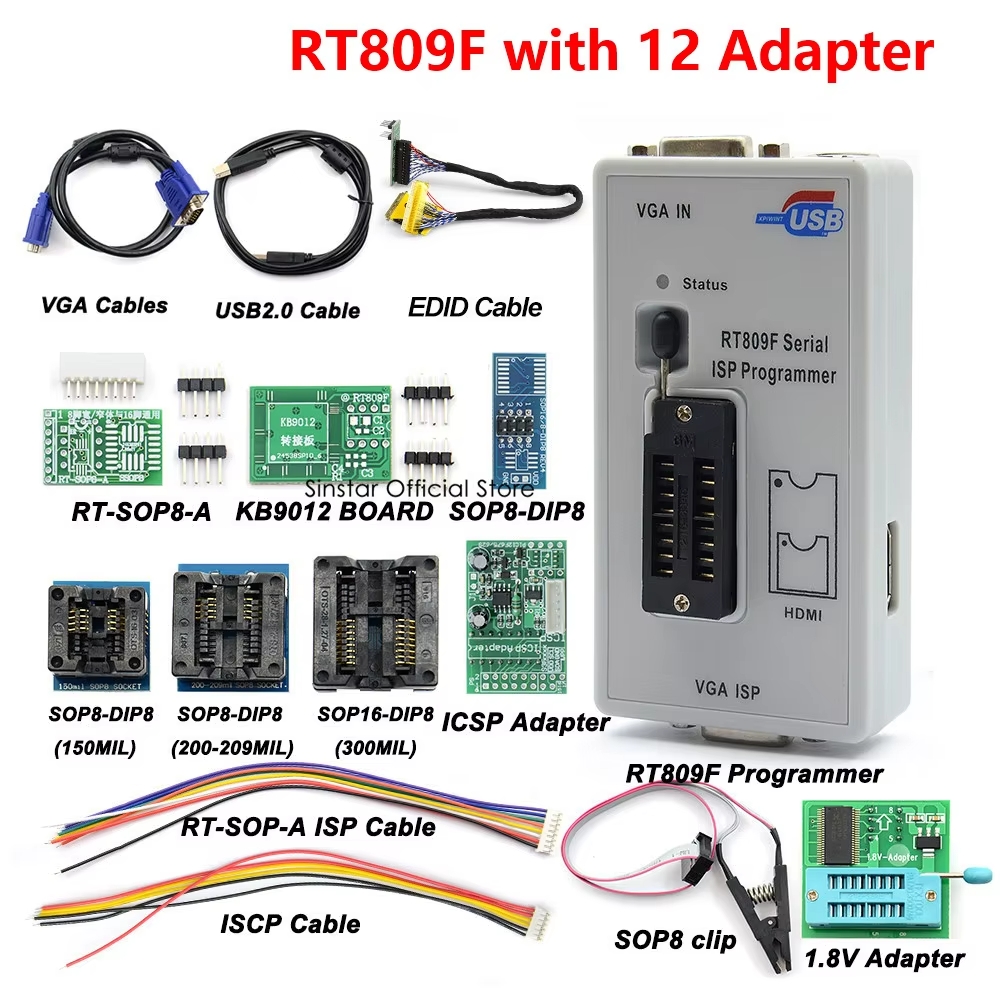 Programmeur RT809F d'origine + 12 adaptateurs