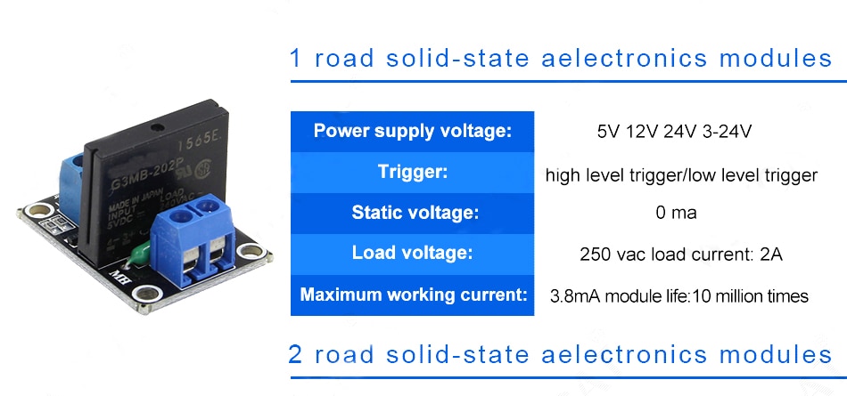 Module de relais é semi-conducteurs, 1 2 4 8 canaux 5V DC, SSR AVR DSP de bas niveau 250V 2A