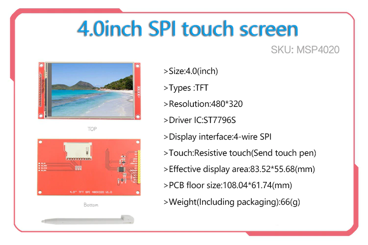 LCD TFT LCD Couleur 4.0 pouces Tactile