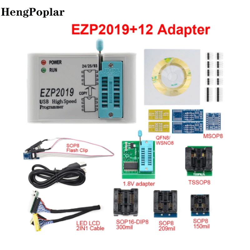Programateur EZP2019 Support24 25 93 EEPROM 25 Flash BIOS Puce ensemble complet avec 12 Adaptateurs