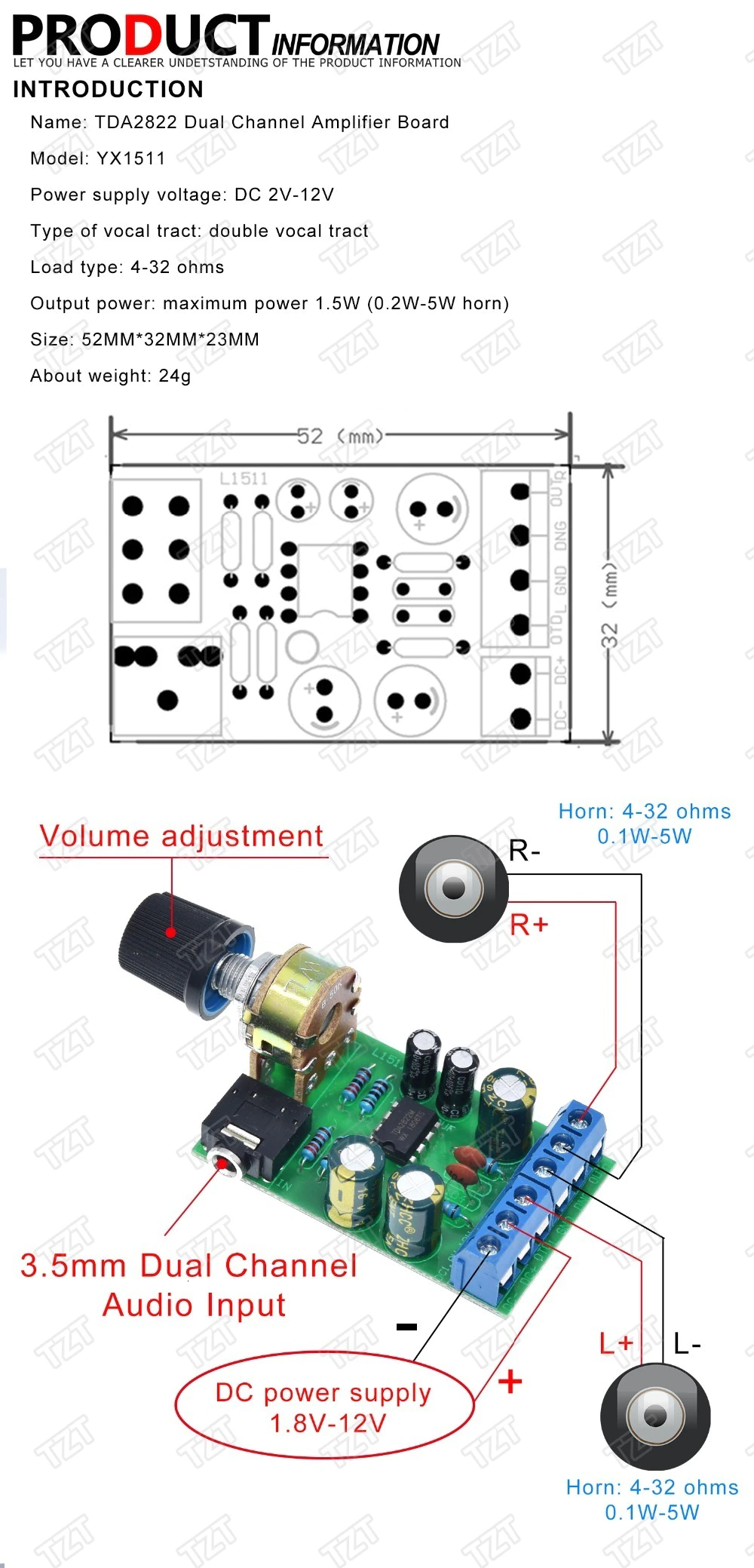 Amplificateur audio module   TDA2822M 2.0-CH
