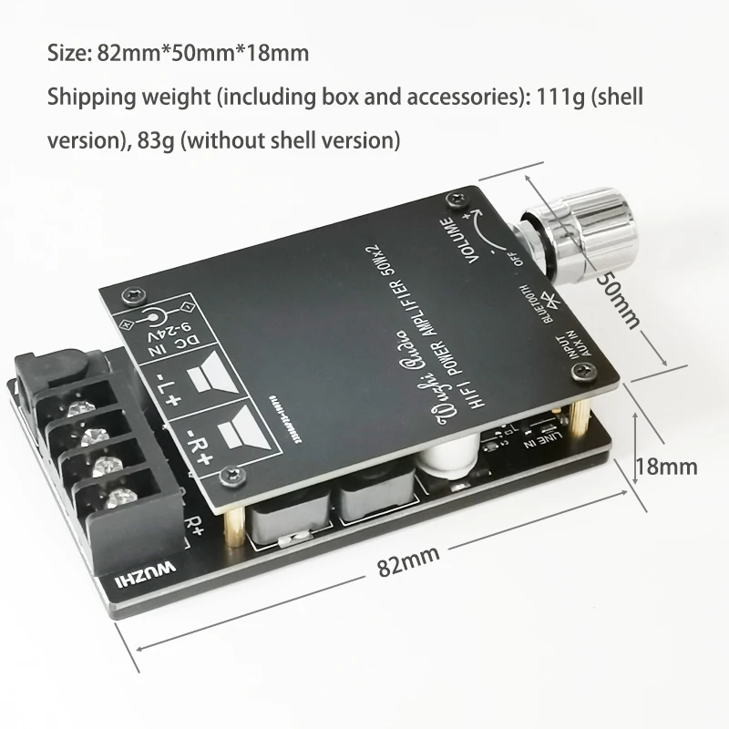Amplificateur audio  sans fil Bluetooth 5.0 50W + 50W TPA3116 ZZ-502C 2x50W