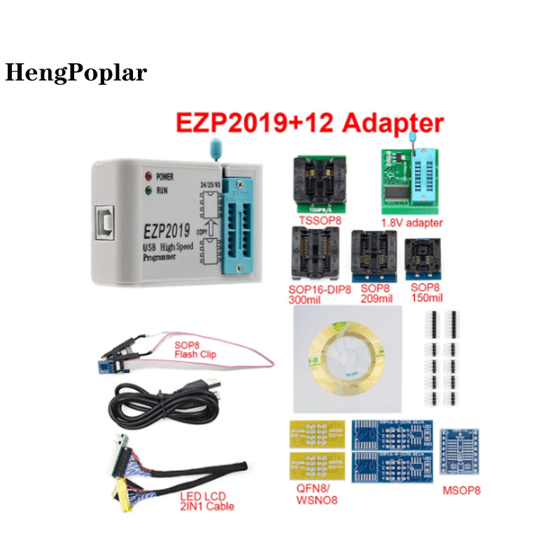 Programateur EZP2019 Support24 25 93 EEPROM 25 Flash BIOS Puce ensemble complet avec 12 Adaptateurs
