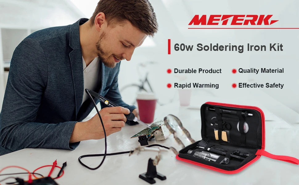 Meterk – Kit de fer à souder 14 en 1, 60W, température réglable, avec interrupteur marche/arrêt
