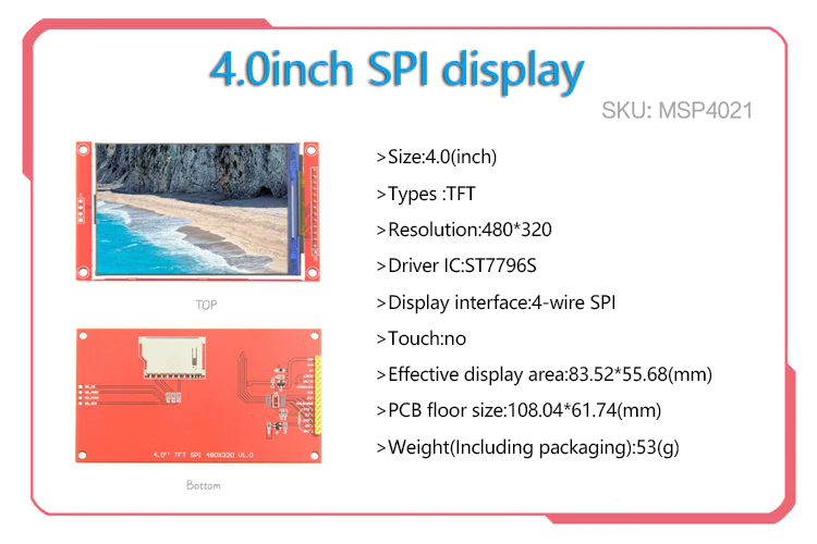 LCD TFT COULEUR 4.0 POUCES