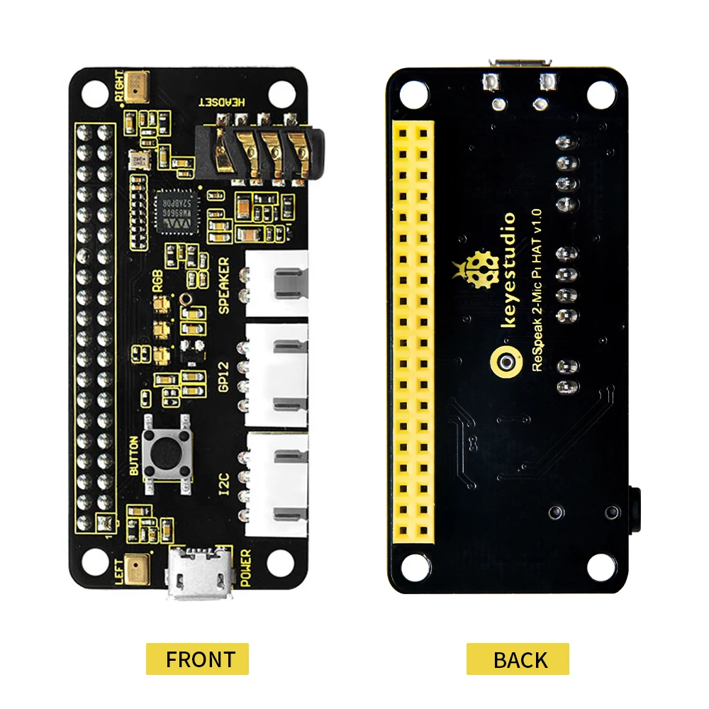 Keyestudio carte d'extension double microphone respeaker 5V ReSpeaker 2-Mic  pour Raspberry