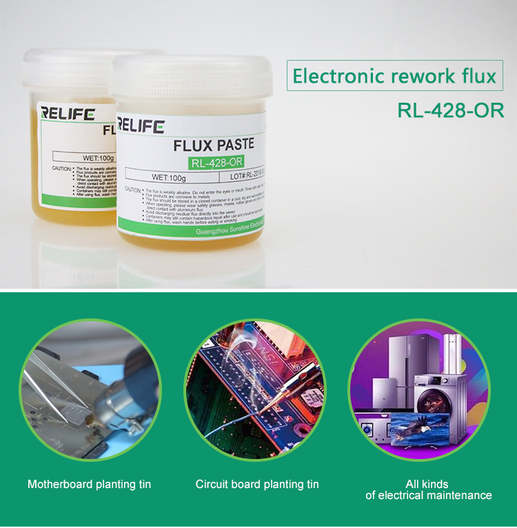 FLUX RELIFE RL-428-OR 100 g Sans halogène Bonne activité Viscosité Résistance d'isolation