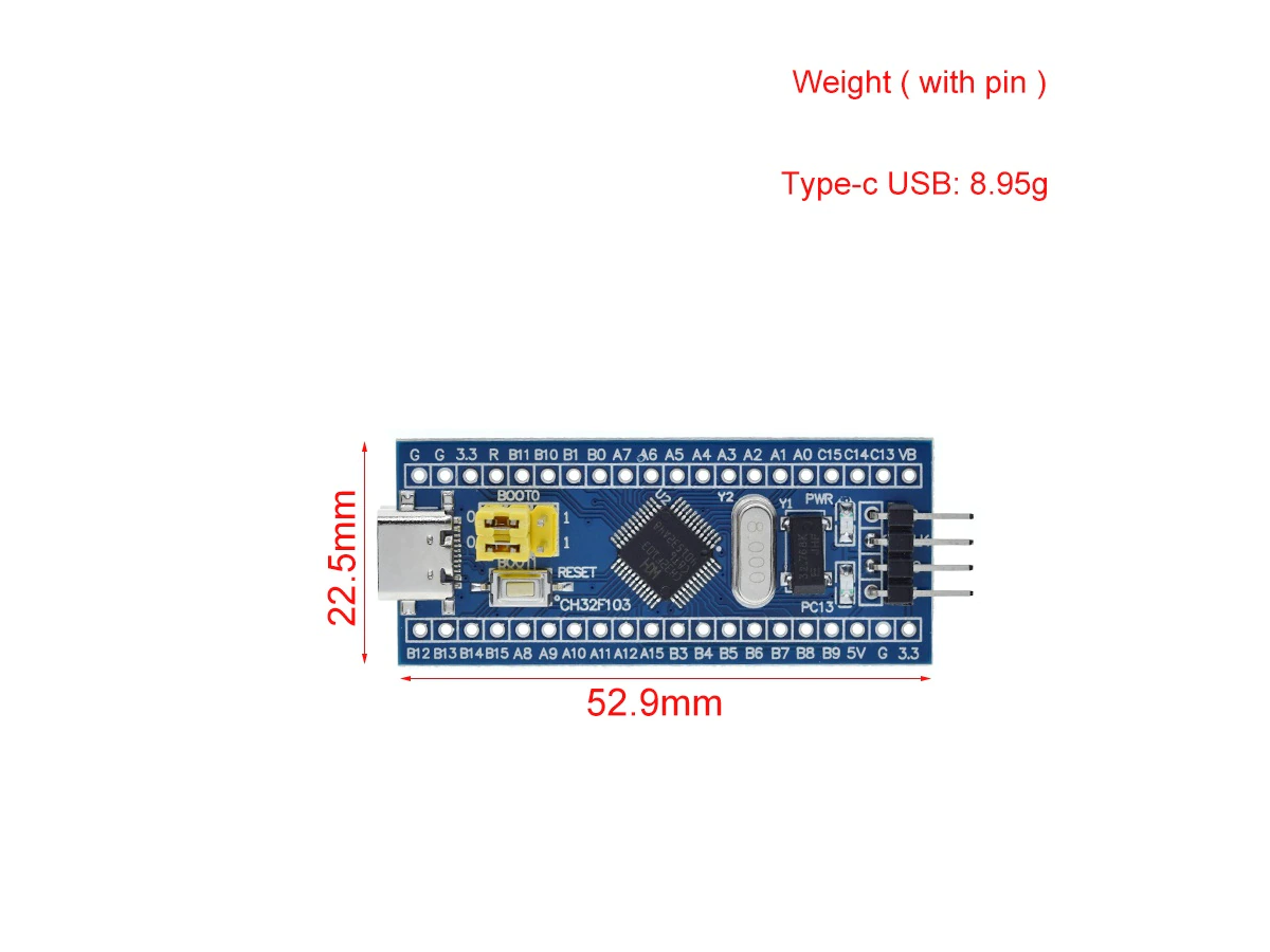 Carte de développement CH32F103C8T6 USB  TYPE C STM32  bleu pille