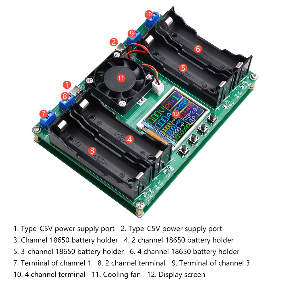 Testeur de capacité de batterie  18650 au lithium Testeur automatique 4CH 4 Channel
