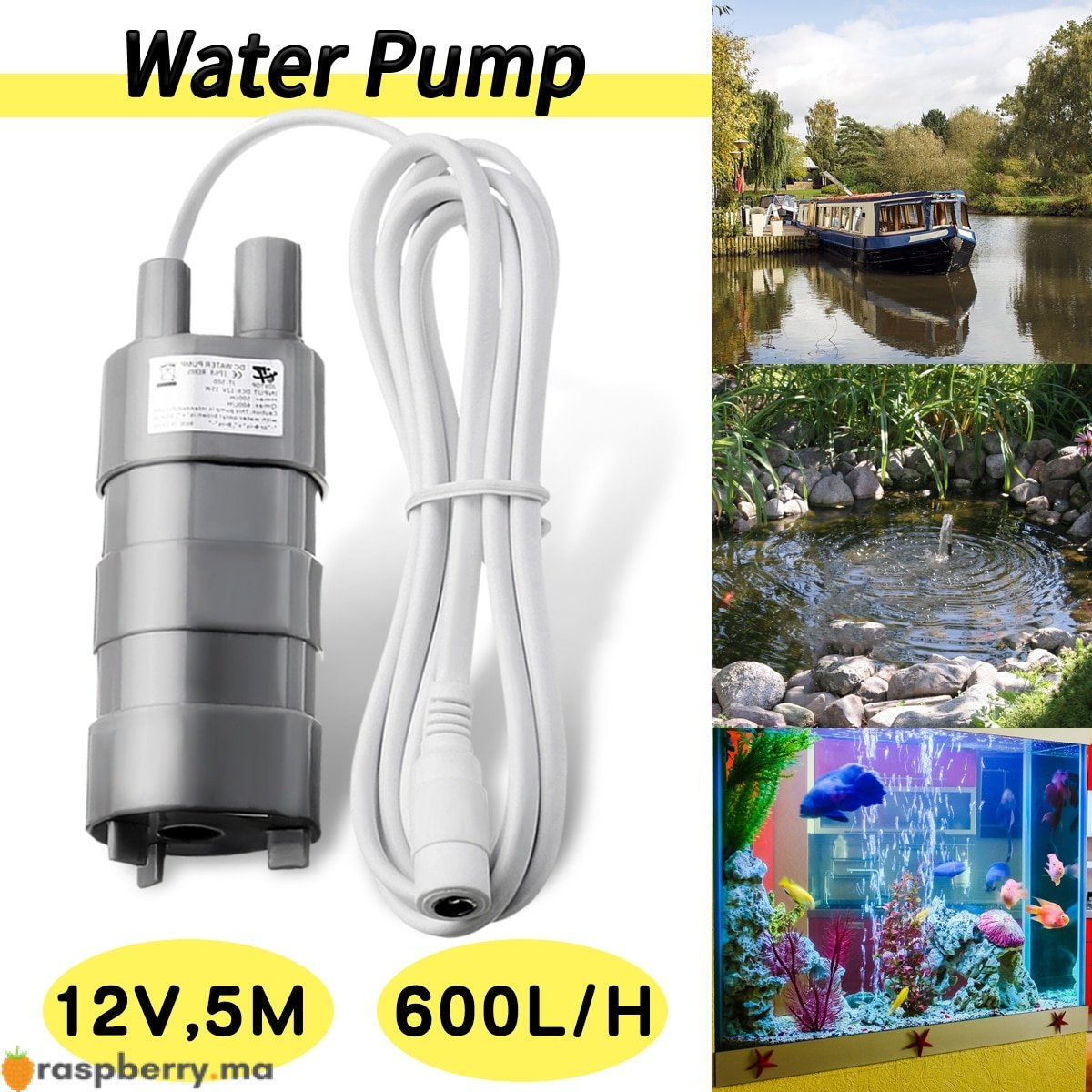 Pompe à eau Submersible 12V 5M 600L/H