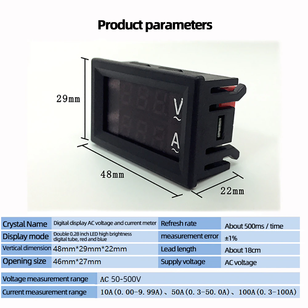 Voltmètre numérique AC 50-500V, 100a, + ampèremètre.