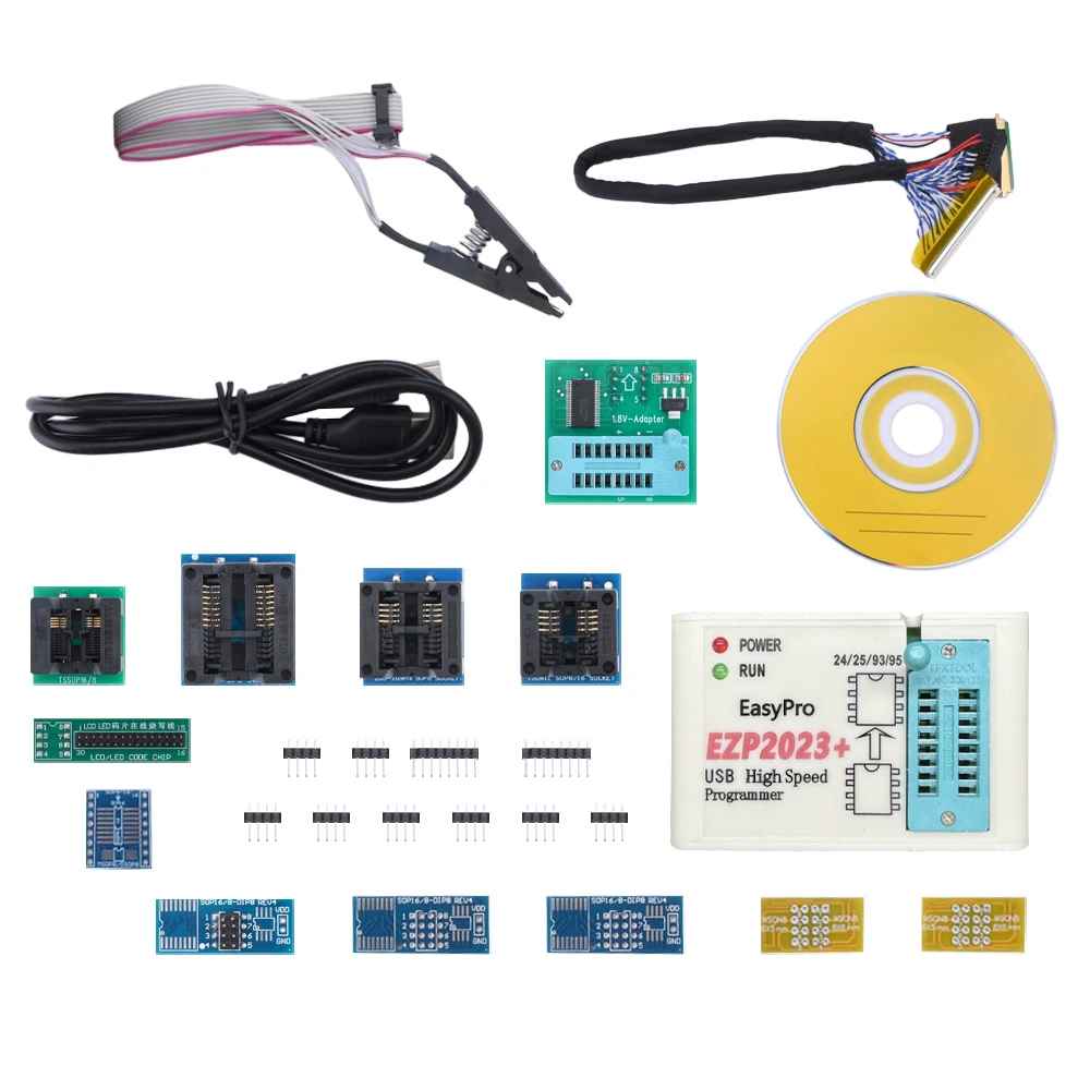 Programateur EZP2023 Support24 25 93 EEPROM 25 Flash BIOS Puce ensemble complet avec 12 Adaptateurs