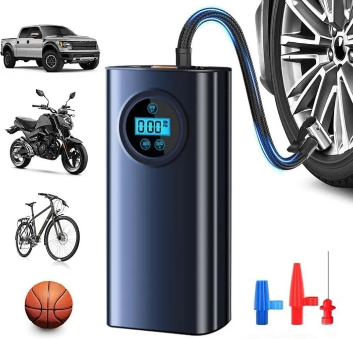 Compresseur a air portatif, gonfleur pneus voiture avec charge USB affichage digital lampe LED