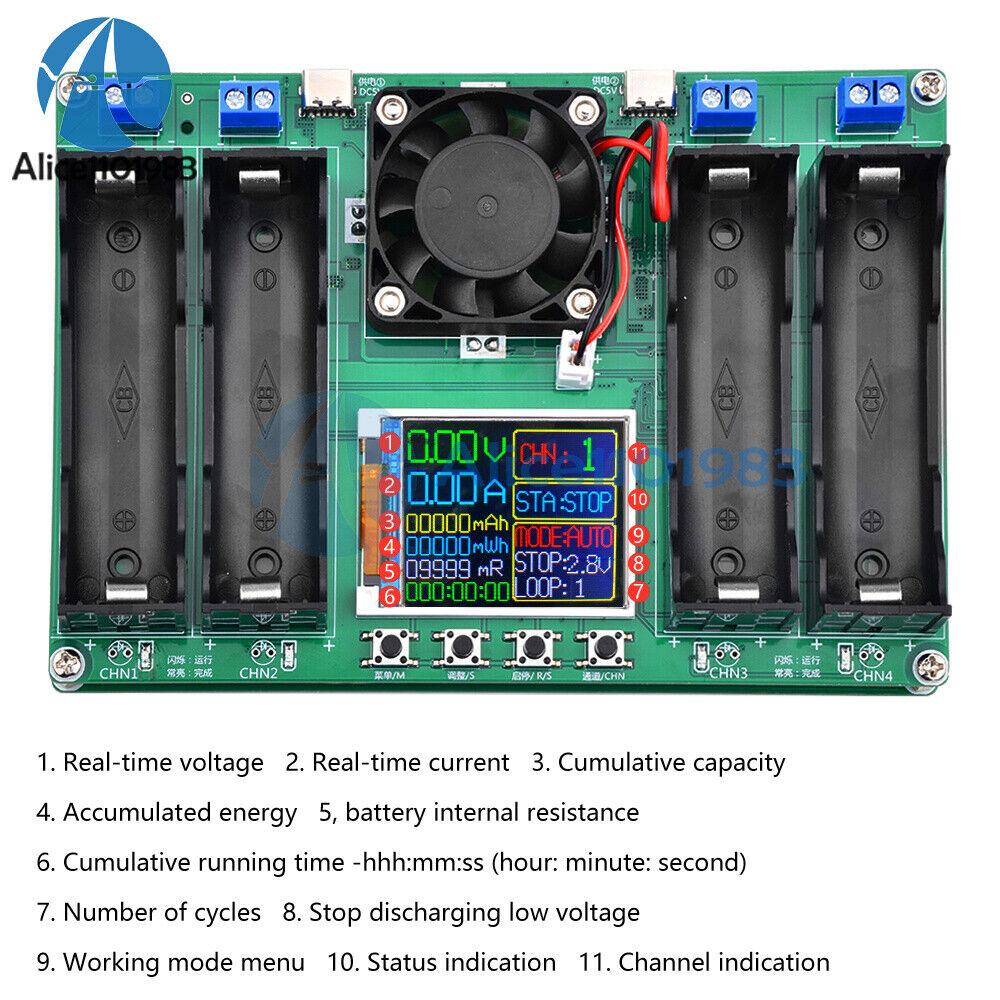 Testeur de capacité de batterie  18650 au lithium Testeur automatique 4CH 4 Channel