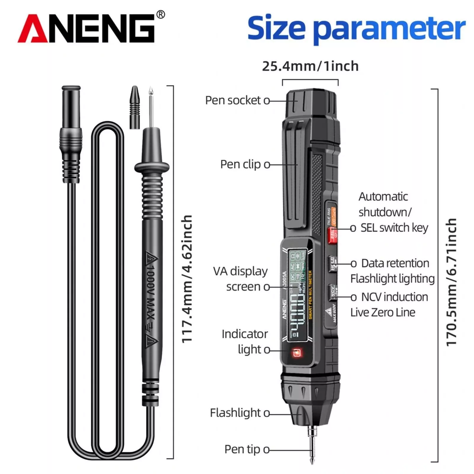 ANENG A3005A stylo capteur multimetre Intelligent, testeur de sequence de phases pour le depannage electrique