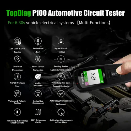 Topdiag Testeur de circuit électrique pour voiture et camion, JDIAG P100