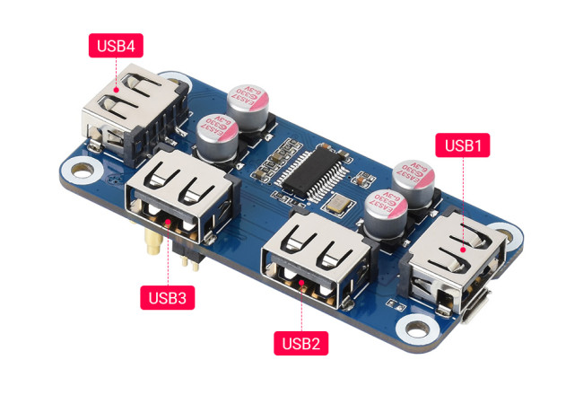 USB HUB HAT (B) pour Raspberry Pi Series, 4x USB 2.0 Ports
